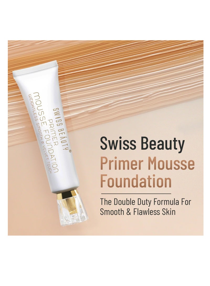 Swiss Beauty Primer Mousse Foundation Weightless Smooth and Velvet Touch Face Makeup White 30ml