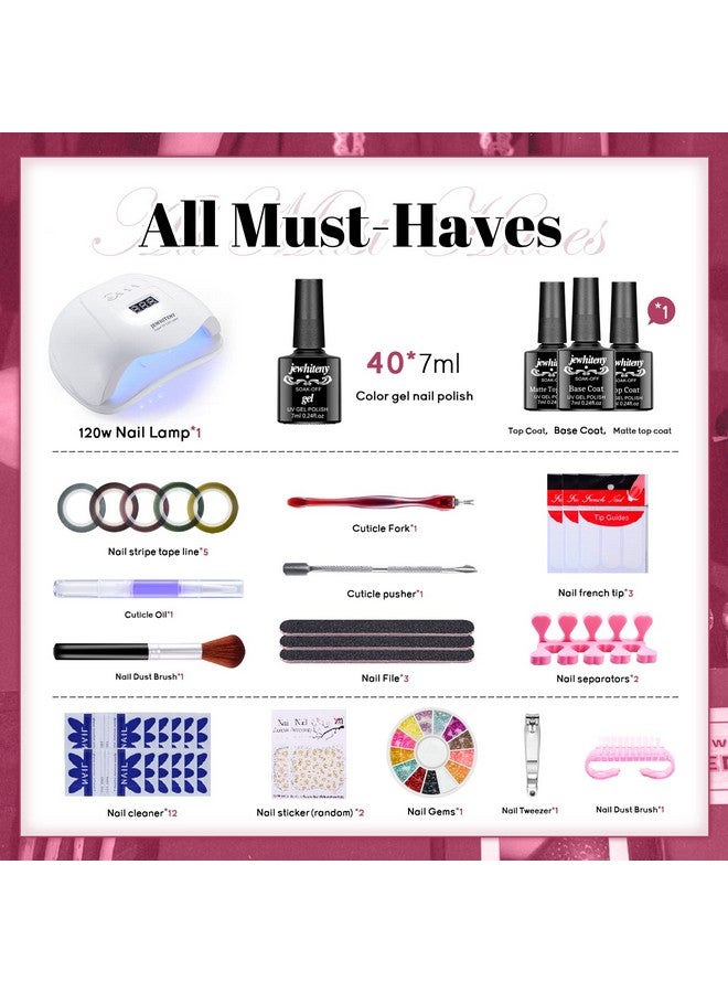 43Pcs Gel Nail Polish Kit With U V Light 120W Led Nail Lamp 40 Colors Gel Nail Polish Set Manicure Tools Allinone Nail Gel Kit