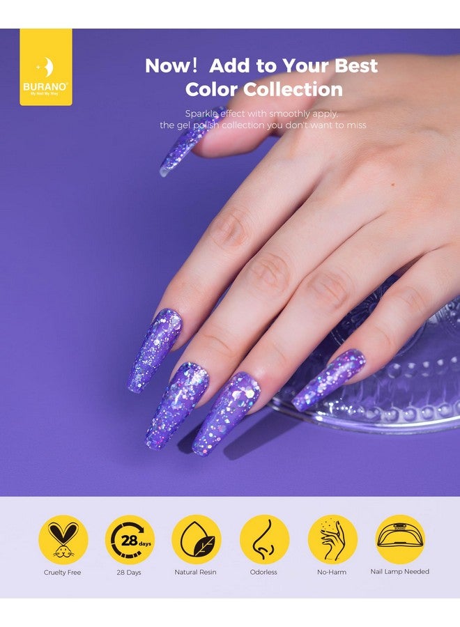 Glitter Gel Nail Polish Led Uv Nail Gel Shimmer Holographic Effect Soak Off Gel Curing Required No Chip Gel Polish Sparkle Gel Home Diy Nail Salon (Purple Lp21)