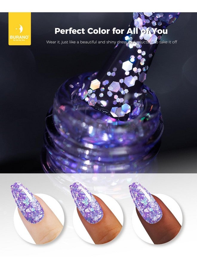 Glitter Gel Nail Polish Led Uv Nail Gel Shimmer Holographic Effect Soak Off Gel Curing Required No Chip Gel Polish Sparkle Gel Home Diy Nail Salon (Purple Lp21)