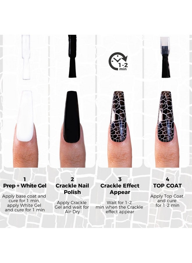 Crackle Gel Nail Polish Super Easy Cracked Nail Polish 7 Colors + White Gel Nail Polish Set Air Dry Uv Lamp Needed