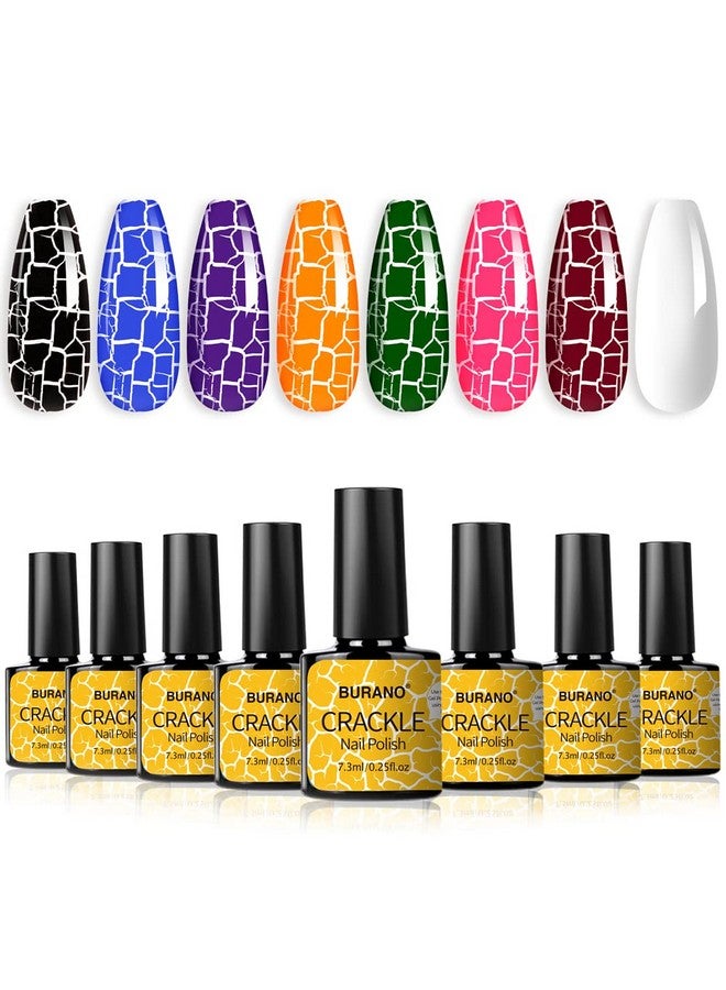 Crackle Gel Nail Polish Super Easy Cracked Nail Polish 7 Colors + White Gel Nail Polish Set Air Dry Uv Lamp Needed