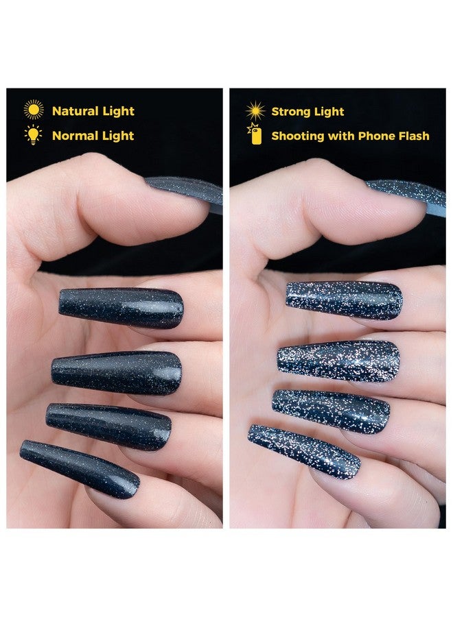 Reflective Glitter Gel Polish 7.3Ml Sparkly Shiny Disco Gel Polish Holographic Glitters Gel Polish Nail Art Manicure Salon Diy Home Uv Lamp Required (Black) Dg19