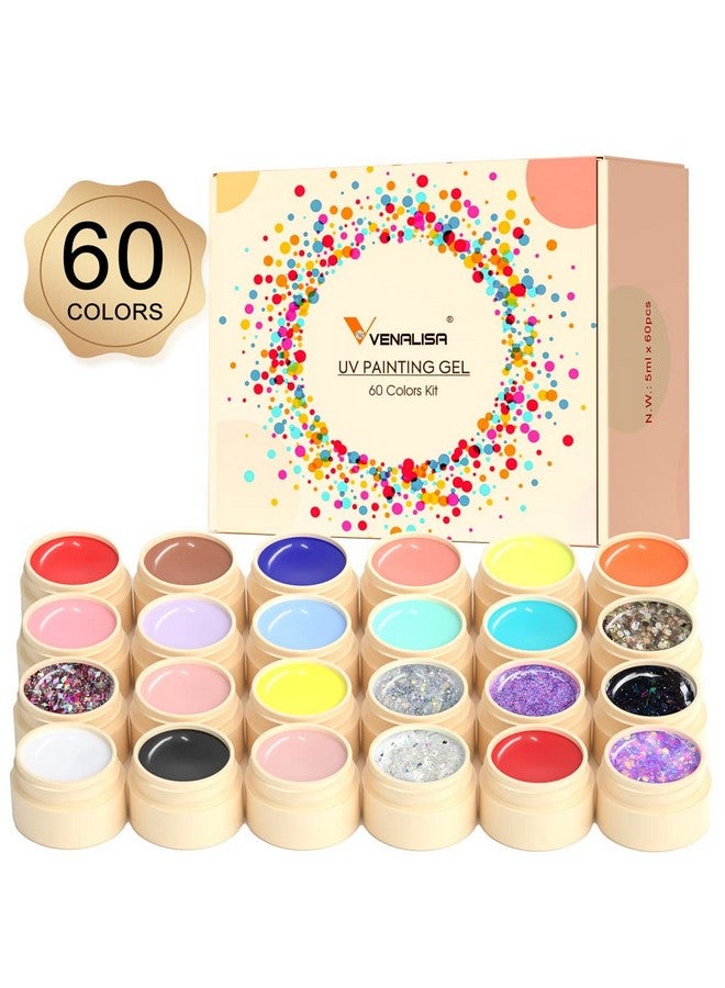 Venalisa Gel Paint For Nails Art Kit 60 Colors Solid Gel Polish Set Spider Painting Gel Nail Polish Nail Art Design For Starter Manicure Professional Nail Salon Diy At Home Gift For Her