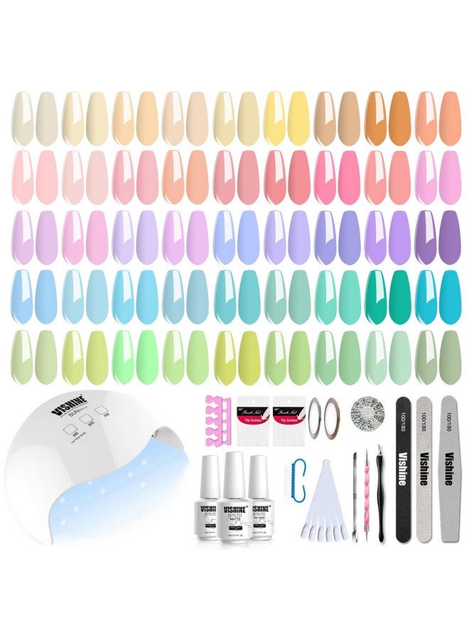 48 Pcs Pastel Gel Nail Polish Kit With Uv Light Base And Matte Glossy Top Coat Nail Gel Polish Soak Off Manicure Accessory Tools Suitable For All Seasons