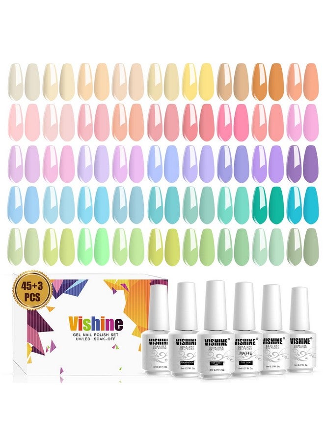 48 Pcs Pastel Gel Nail Polish Kit With Uv Light Base And Matte Glossy Top Coat Nail Gel Polish Soak Off Manicure Accessory Tools Suitable For All Seasons