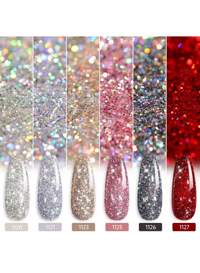 Glitter Ruby Nail Polish Set Of 6 Colors Including Sparkly Shiny Red Black Pink Gel Polish Kit Uv Led Soak Off Nail Polish Home Diy Manicure Nail Salon Varnish