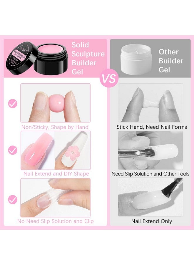 Solid Builder Gel For Nail Extension Non Stick Hand Scupture Hard Gel With Dual Form Nail Brush Tool Nail Strengthen Nail Art For Home Diy Nail Salon 7 Colors 14G(0.49 Oz)