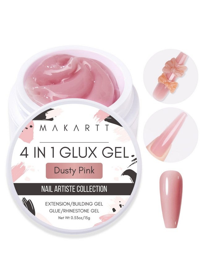 Solid Builder Nail Gel15Ml 4 In 1 Nail Extension Gel Uv Glue For Acrylic Nails Soft Gel Nails Rhinestones Gel 3D Nail Sculpture Gel Hard Gel For Nails Uv/Led Nail Lamp Required Dusty Pink