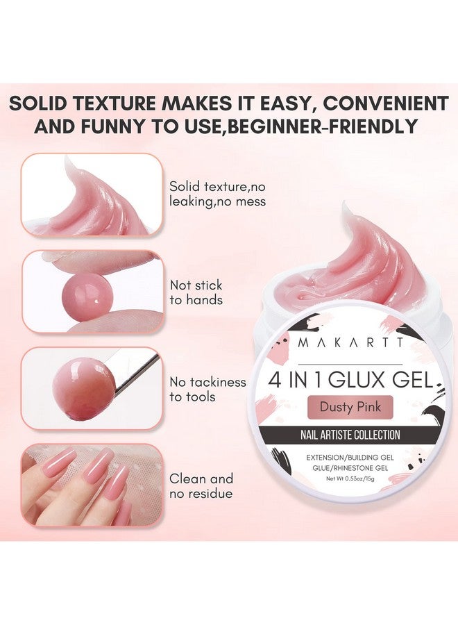 Solid Builder Nail Gel15Ml 4 In 1 Nail Extension Gel Uv Glue For Acrylic Nails Soft Gel Nails Rhinestones Gel 3D Nail Sculpture Gel Hard Gel For Nails Uv/Led Nail Lamp Required Dusty Pink