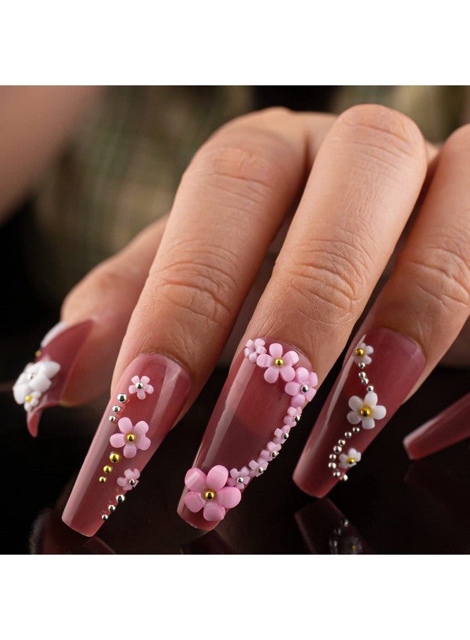 3D Flowers For Nails Art Colorful Charms Set 1 With Caviar Beads Blossom Rhinestones Crystal Kit Pearls Acrylic Studs Diy Design Manicure Accessories For Women Girls Decoration