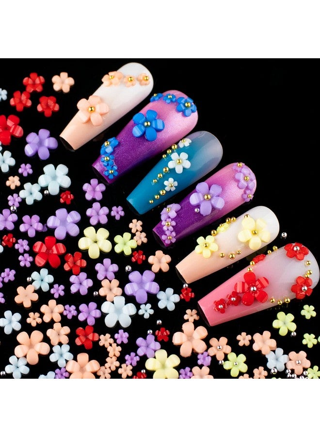 3D Flowers For Nails Art Colorful Charms Set 1 With Caviar Beads Blossom Rhinestones Crystal Kit Pearls Acrylic Studs Diy Design Manicure Accessories For Women Girls Decoration