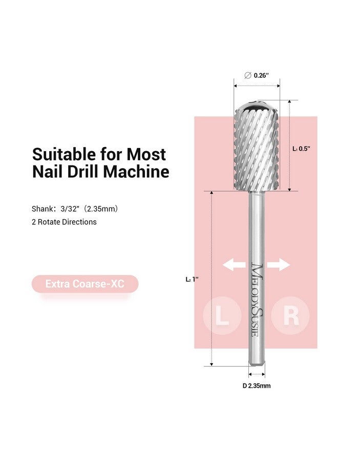 Safety Nail Drill Bits 3/32'' Smooth Round Top Large Barrel Carbide Bits Suitable For Manicure Pedicure Cuticle Gel Polishing Beginners Bits Silver Series Bits Extra Coarse