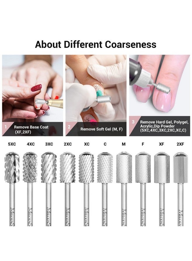 Safety Nail Drill Bits 3/32'' Smooth Round Top Large Barrel Carbide Bits Suitable For Manicure Pedicure Cuticle Gel Polishing Beginners Bits Silver Series Bits Extra Coarse