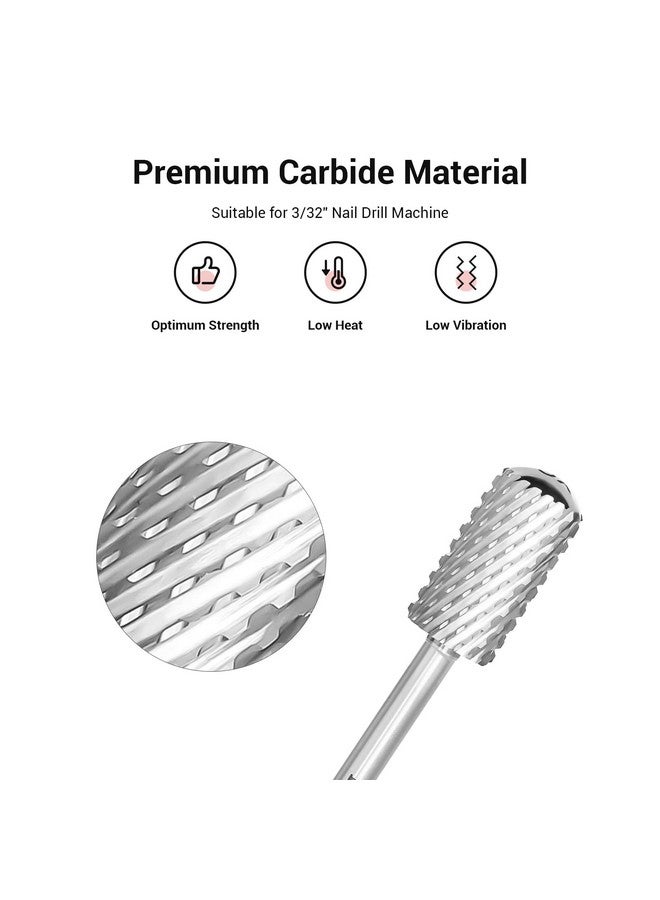 Safety Nail Drill Bits 3/32'' Smooth Round Top Large Barrel Carbide Bits Suitable For Manicure Pedicure Cuticle Gel Polishing Beginners Bits Silver Series Bits Extra Coarse