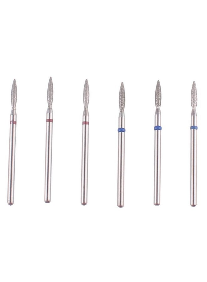 Flame Shape Diamond Cuticle Nail Drill Bit Set 6Pcs Pro Manicure Drill Bits For Nail Prep 3/32 Shank Efile Bit(Fine+Medium)