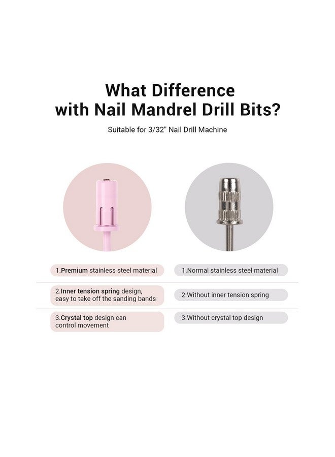 Crystal Top Mandrel Bit For Nails 3/32'' Easy Off Nail Drill Bits For Sanding Bands Suitable For Acrylic Nails Gel Manicures And Pedicures Rose Pink