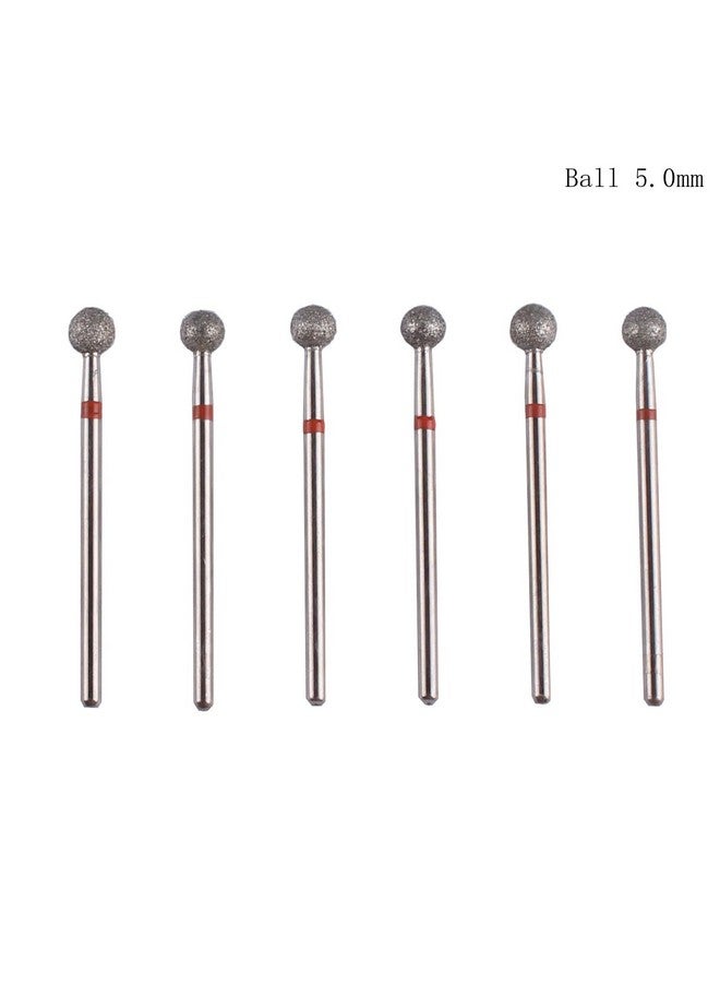 6Pcs Pro Diamond Ball Bitscuticle Drill Bit Set For Russian Manicure3/32 Shank Efile Bit (Φ5.0Mm)