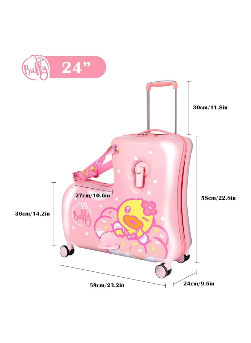 Children's Ride-On Travel Suitcase,Travel Rolling Kid's Luggage with Wheels Carry Trolley Luggage with Password Lock