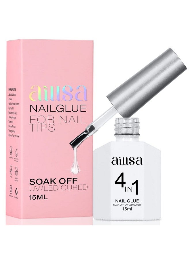 Gel Nail Glue For Acrylic Nails 4 In 1 Super Strong Nail Gel Glue For Fake Nail Tips15Ml High Capacity Long Lasting Brush On Nail Glue For Rhinestone Pearl Foil (U V Lamp Curing Needed)