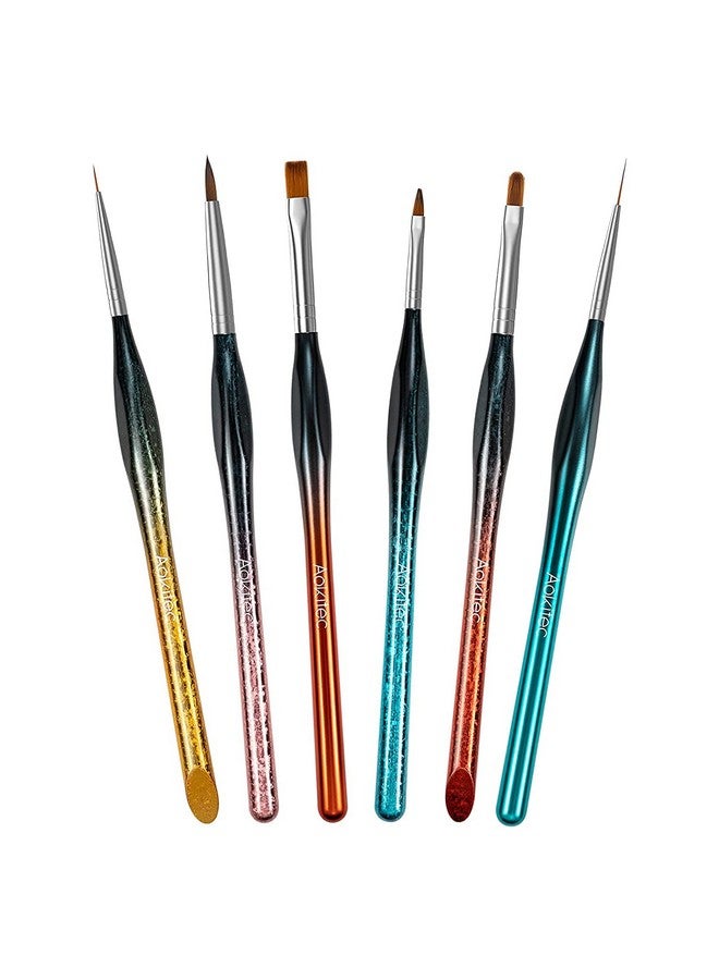 Nail Art Brushes Set，6Pcs Gel Polish Nail Art Design Pen Painting Tools With Nail Extension Gel Brush Builder Gel Brush Nail Dotting Pen & Nail Art Liner Brush For Salon At Home Diy Manicure