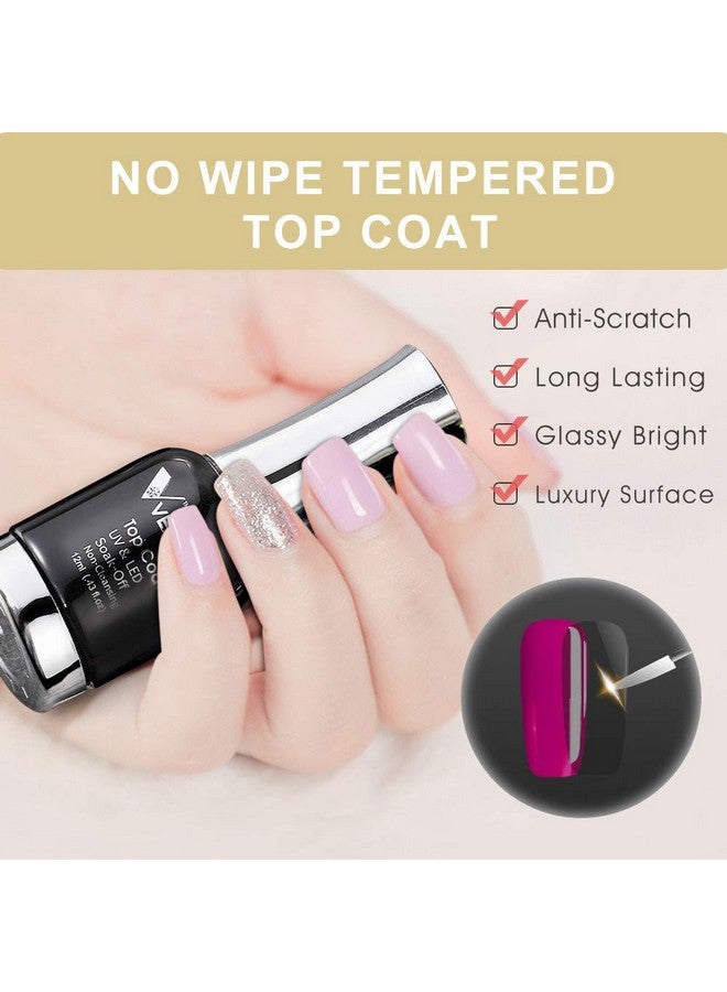 Venalisa 12Ml No Wipe Tempered Top Coat Scratch Resistant Long Lasting High Gloss Soak Off Clear Gel Nail Polish Top Coat 0.43 Oz