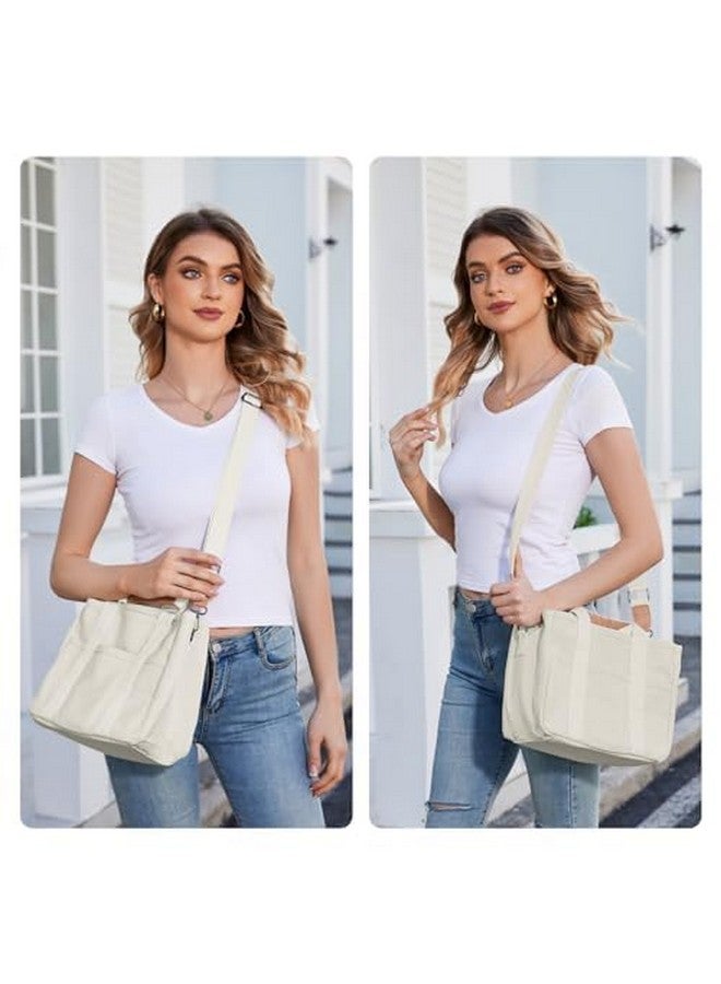 Homespon Canvas Everything Tote Bag For Woman With Compartments For Work Travel Or Shopping (Beige)