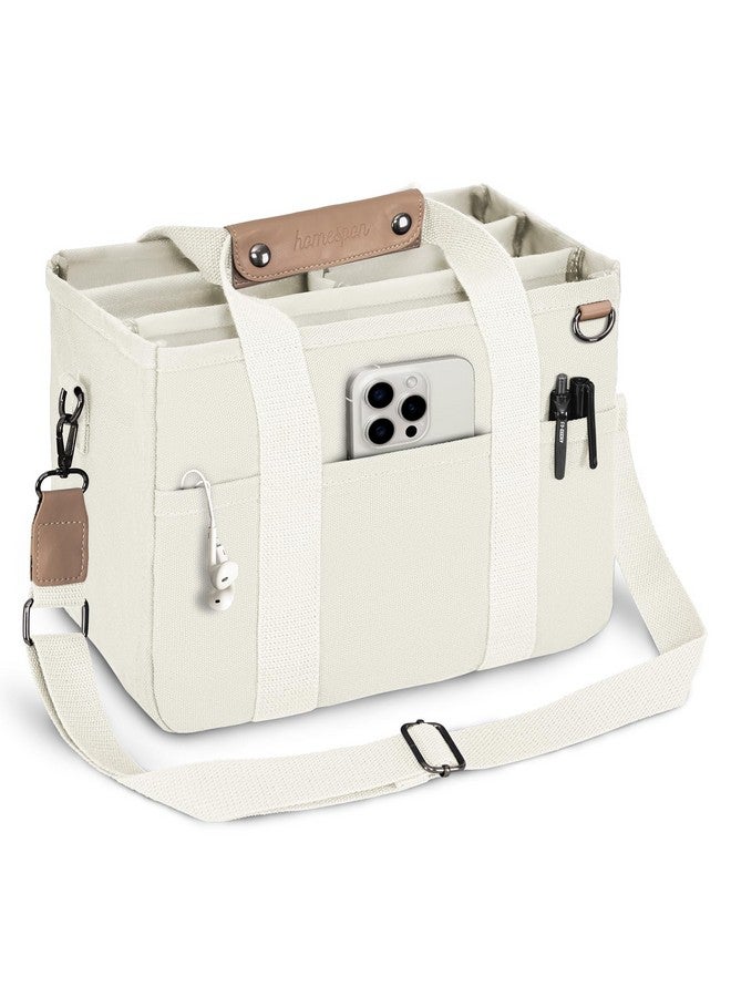 Homespon Canvas Everything Tote Bag For Woman With Compartments For Work Travel Or Shopping (Beige)