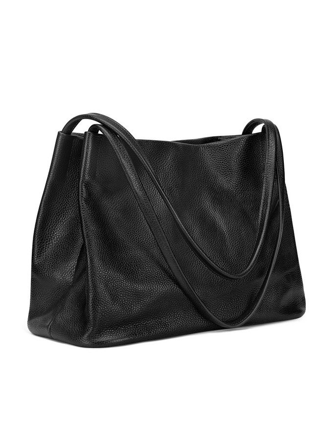 Soft Genuine Leather Tote Bags For Women Casual Shoulder Hobo Purses And Handbags With Top Magnetic Snap Closure (Black)