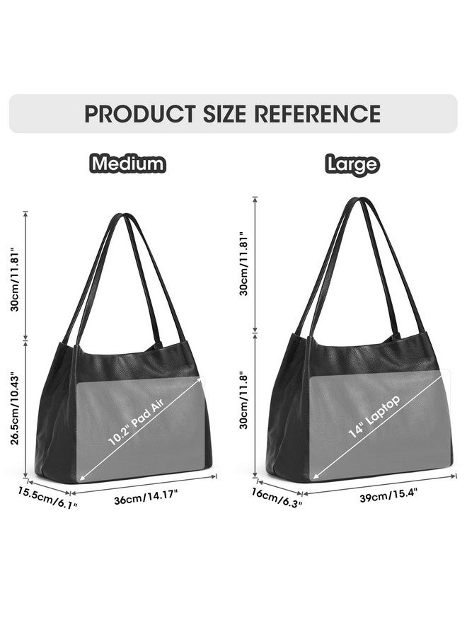 Soft Genuine Leather Tote Bags For Women Casual Shoulder Hobo Purses And Handbags With Top Magnetic Snap Closure (Black)