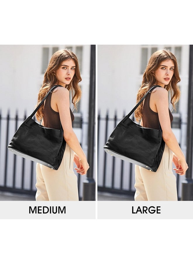 Soft Genuine Leather Tote Bags For Women Casual Shoulder Hobo Purses And Handbags With Top Magnetic Snap Closure (Black)