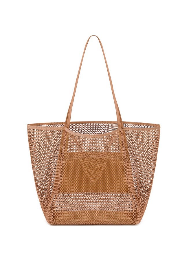 Straw Beach Bags For Women Women Beach Handmade Woven Tote Bag Summer Mesh Hollow Shoulder Bag For Holiday