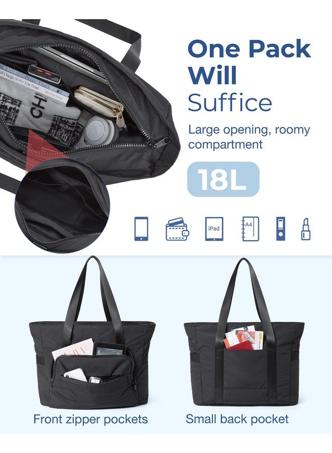Tote Bag For Women Lightweight Large Tote Bag With Compartments And Yoga Mat Strap Quilted Shoulder Bag Handbag For Travel Work Gym Black