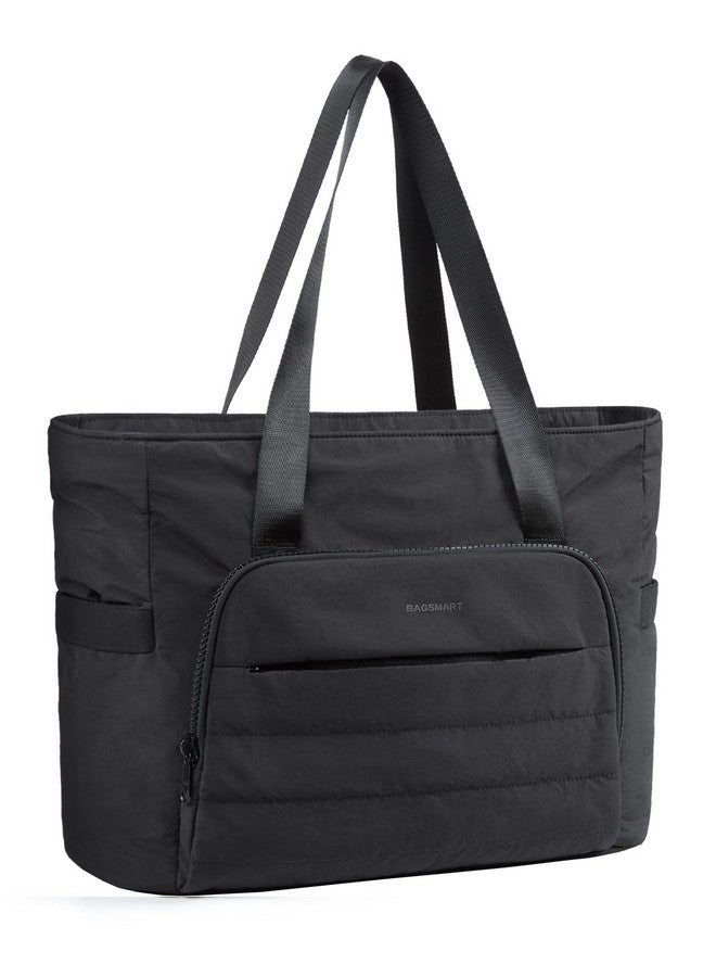 Tote Bag For Women Lightweight Large Tote Bag With Compartments And Yoga Mat Strap Quilted Shoulder Bag Handbag For Travel Work Gym Black
