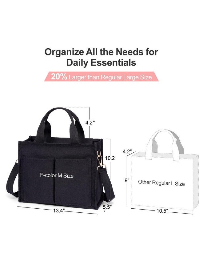 Canvas Tote Bag For Women With Compartment Everything Tote Bag With 7 Pockets Crossbody Tote Bag With Zipper For Work Travel Bag Medium Black