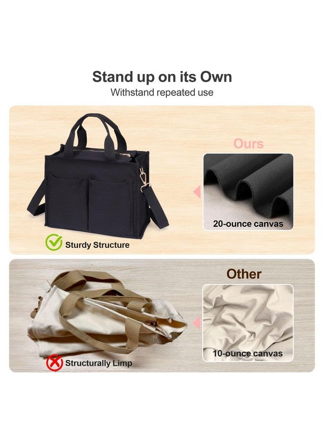 Canvas Tote Bag For Women With Compartment Everything Tote Bag With 7 Pockets Crossbody Tote Bag With Zipper For Work Travel Bag Medium Black