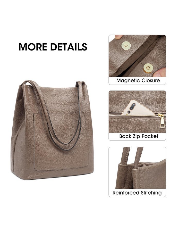 Leather Tote Bags For Women Soft Genuine Leather Purses And Handbags Shoulder Bag With Top Magnetic Snap Closure Work Travel Khaki