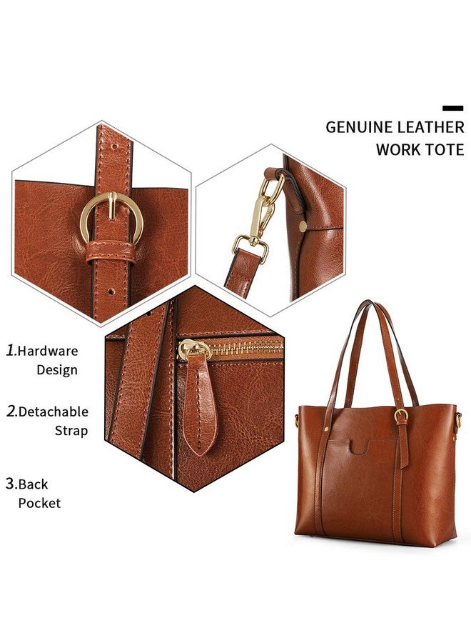 Genuine Leather Women Tote Bag Soft Handbags Vintage Shoulder Purses Fashion Top Handle Bag Large Capacity (Dark Brown)