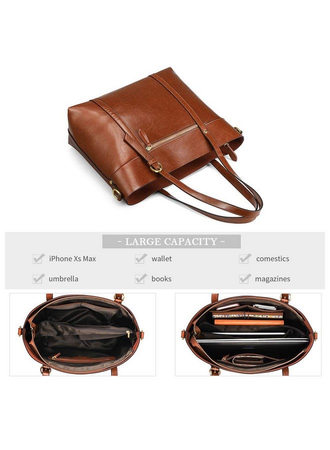 Genuine Leather Women Tote Bag Soft Handbags Vintage Shoulder Purses Fashion Top Handle Bag Large Capacity (Dark Brown)