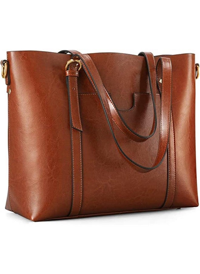 Genuine Leather Women Tote Bag Soft Handbags Vintage Shoulder Purses Fashion Top Handle Bag Large Capacity (Dark Brown)