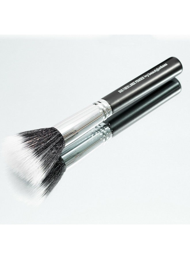 Large Powder Makeup Brush Beauty Junkees Pro Flat Top Duo Fiber Synthetic Make Up Brushes Blend Diffuse Loose Pressed Translucent Powders For Setting Finishing Bronzing Vegan Cruelty Free