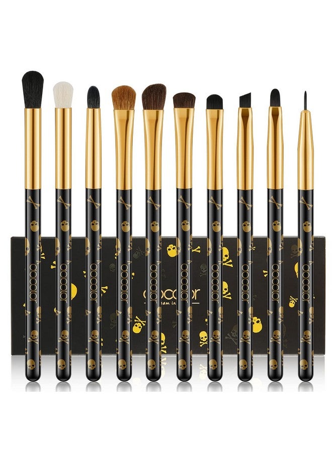 Eye Makeup Brushes 10Pcs Skull Printed Eyeshadow Makeup Brush Set Blending Concealer Eyebrow Eye Liners Premium Synthetic Eyeshadow Crease Brow Brush