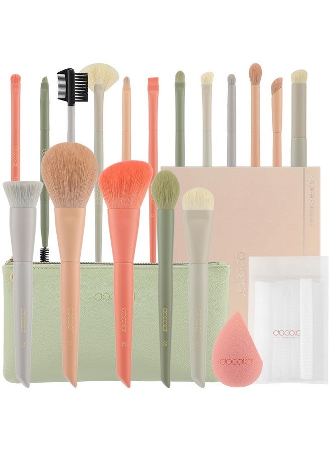 Makeup Brushes Set 17Pcs Morandi Makeup Brushes With Makeup Bag And Makeup Sponge And Brush Protector Professional Face Powder Foundation Eye Shadow Concealers Brush Kit Gift Box