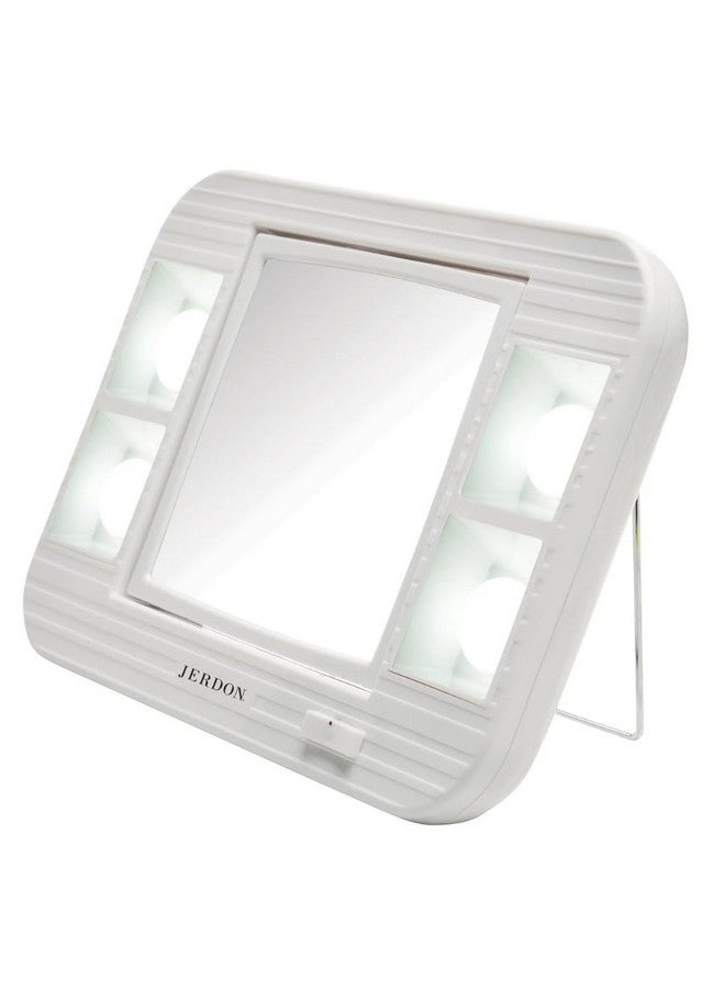 Twosided Makeup Mirror With Lights Vanity Mirror With 5X Magnification & Two Setting Glarefree Lighting White Base Model J1015