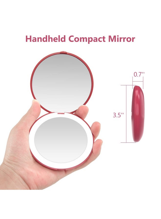 Travel Mirror With Light 1X/10X Compact Magnifying Mirrorhandheld 2Sided Pocket Mirrorled Small Makeup Mirror3.5In Compact Mirror For Pursestravel Size Mirror For Handbaggiftwine Red