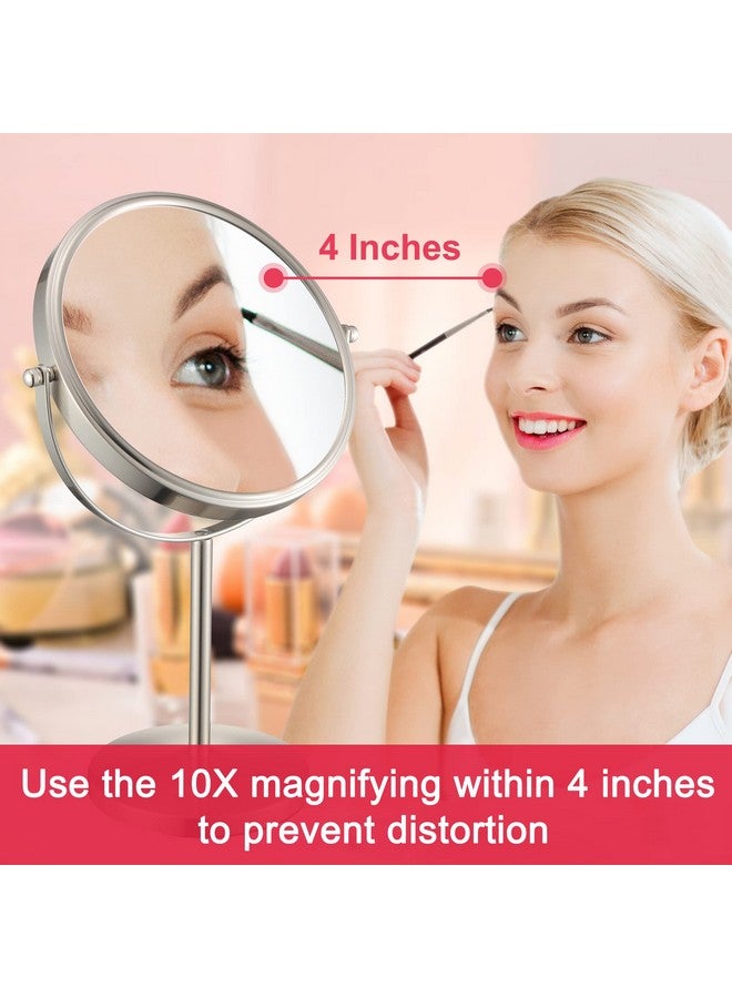 Magnifying Makeup Mirror 8Inch Double Sided Vanity Tabletop Mirror With 10X Magnification Nickel Finished