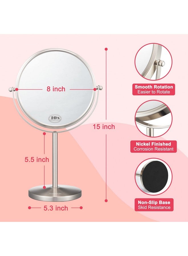 Magnifying Makeup Mirror 8Inch Double Sided Vanity Tabletop Mirror With 10X Magnification Nickel Finished