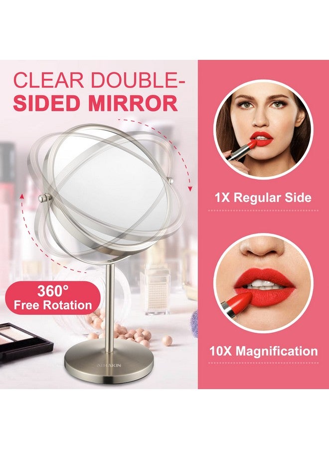 Magnifying Makeup Mirror 8Inch Double Sided Vanity Tabletop Mirror With 10X Magnification Nickel Finished