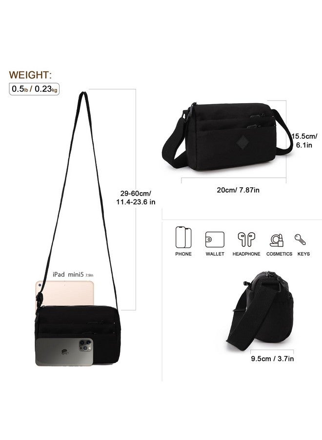 Small Crossbody Bags For Women Shoulder Purses Nylon Cross Body Bag Multi Pocket Purse For Ladies Tote Handbags Black