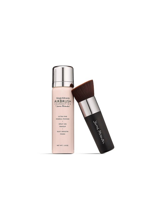 Magicminerals Airbrush Foundation By Jerome Alexander 2Pc Set With Airbrush Foundation And Kabuki Brush Spray Makeup With Antiaging Ingredients For Smooth Radiant Skin (Dark Espresso)